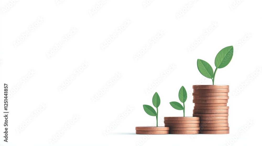 In a creative display, coins are stacked in ascending order with small green plants sprouting from the top, representing the connection between money and growth In a creative display, coins are stacked in ascending order with small green plants sprouting from the top, representing the connection between money and growth