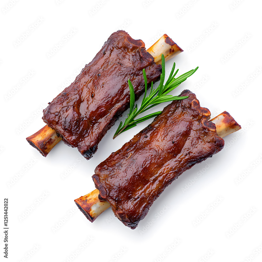Top view of tempting Wuxi Spare Ribs isolated on white background Top view of tempting Wuxi Spare Ribs isolated on white background