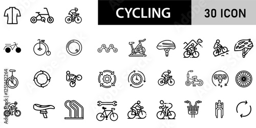 Minimalist Cycling Icon Pack | 30 Outline Vector Icons, Editable stroke. 