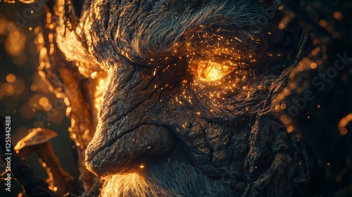 Wallpaper Mural Ethereal Glowing Embers Ancient Stone Face Enchanted Forest Digital Art Mystical Environment Close-Up Nature's Spirit Torontodigital.ca