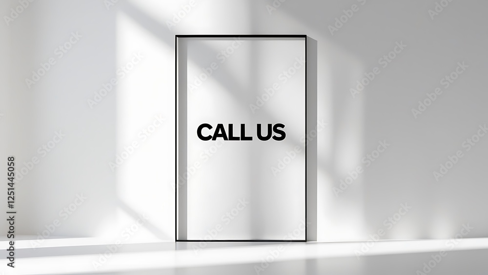 Call us sign in a modern, minimalistic setting with soft sunlight Call us sign in a modern, minimalistic setting with soft sunlight