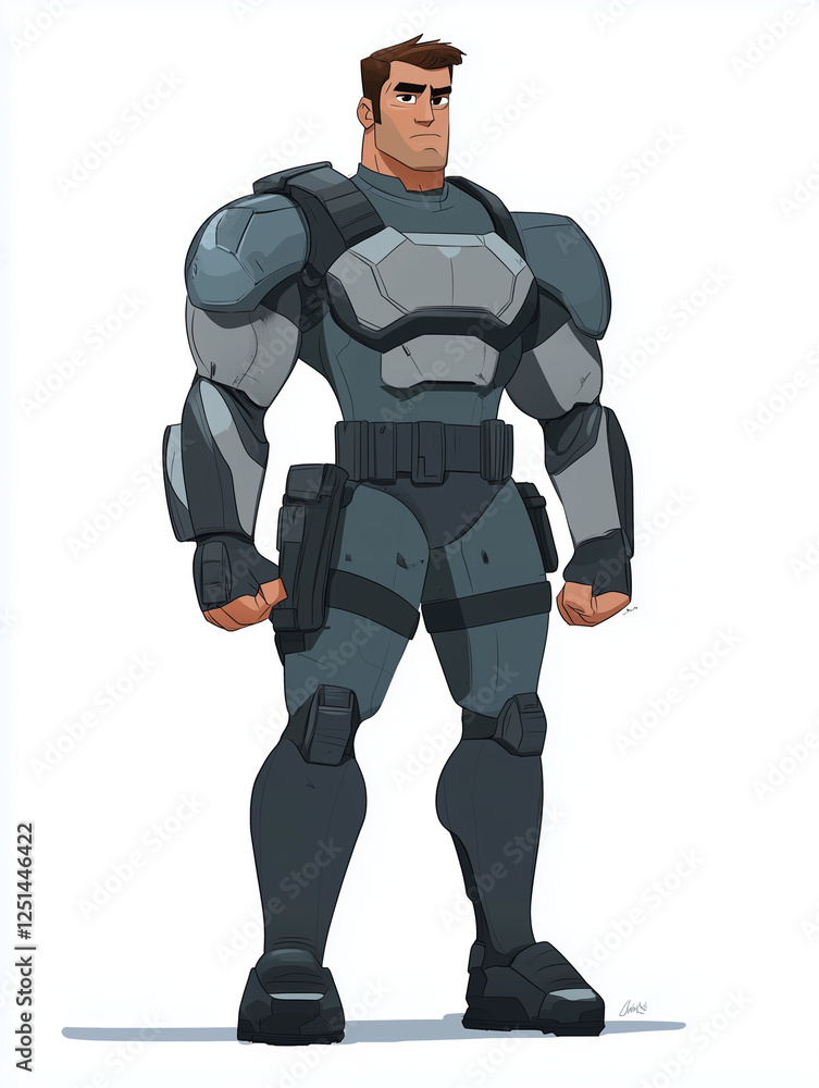 Steel Resolve: A muscular, determined soldier stands firm in his futuristic armor, ready for action, showcasing his strength and unwavering focus. Steel Resolve: A muscular, determined soldier stands firm in his futuristic armor, ready for action, showcasing his strength and unwavering focus.