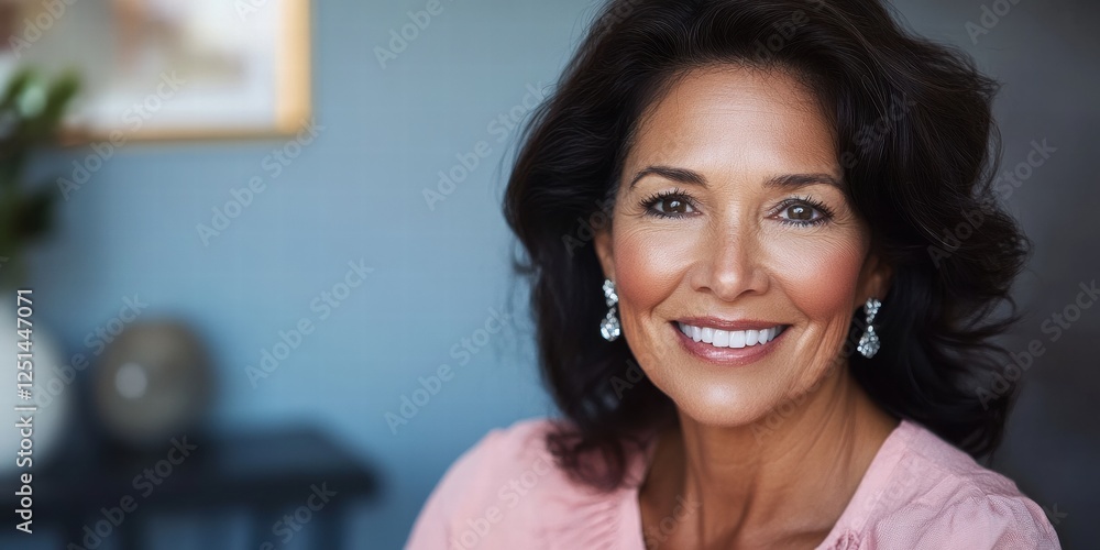 Obraz premium A woman with long hair and earrings is smiling