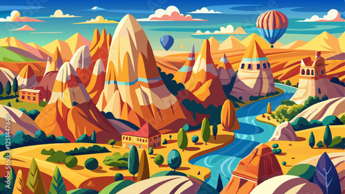 Panoramic view of Love valley near Goreme village, Cappadocia, Turkey