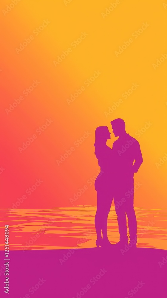 Fototapeta premium Silhouette couple embracing sunset beach