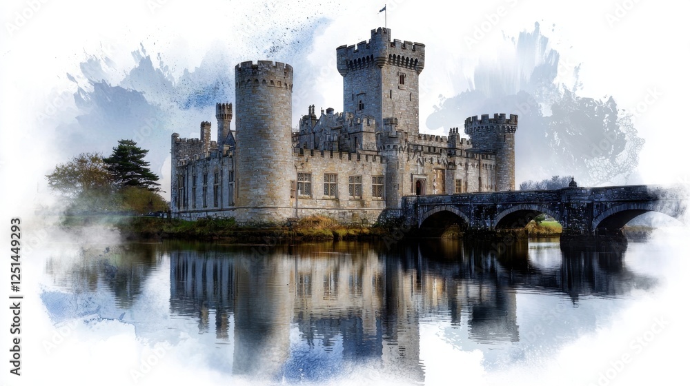 A castle with a bridge over a river A castle with a bridge over a river