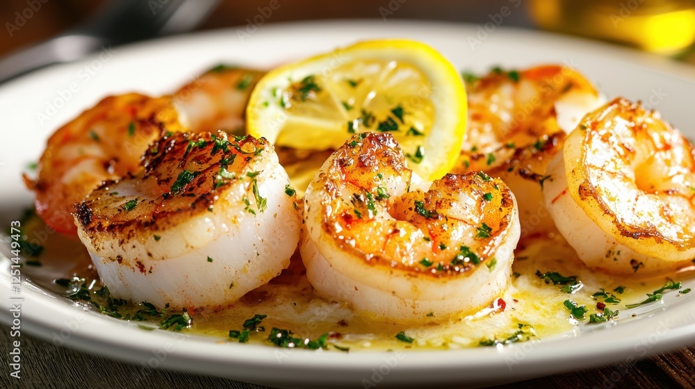 A plate of shrimp and lemon wedges A plate of shrimp and lemon wedges