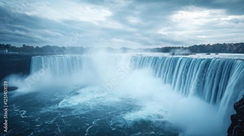 A waterfall is flowing into a body of water