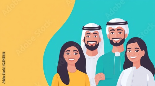 Happy Arab family portrait, modern design photo