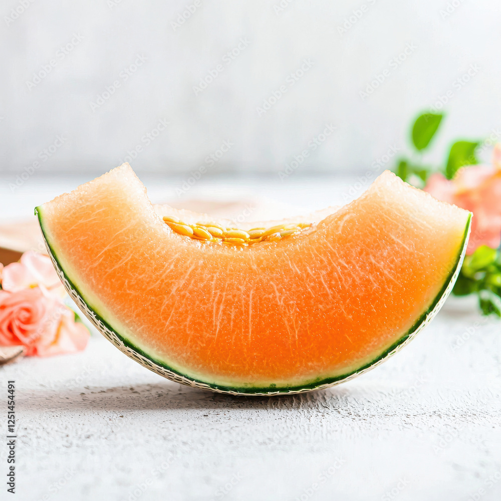 fresh slice of orange melon with seeds on light background fresh slice of orange melon with seeds on light background