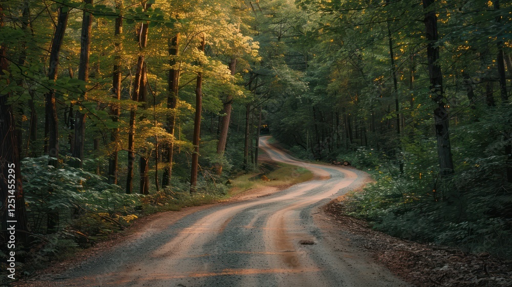 Fototapeta premium view of winding asphalt road in the middle of pine forest