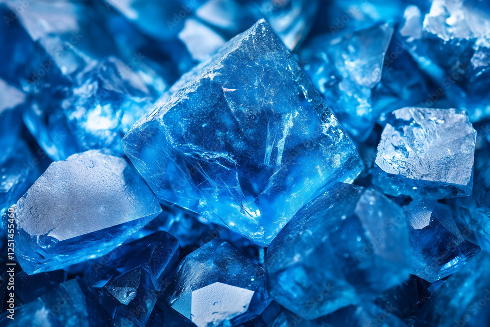 blue ice cubes, Close-up of vibrant blue crystal gemstones blue ice cubes, Close-up of vibrant blue crystal gemstones