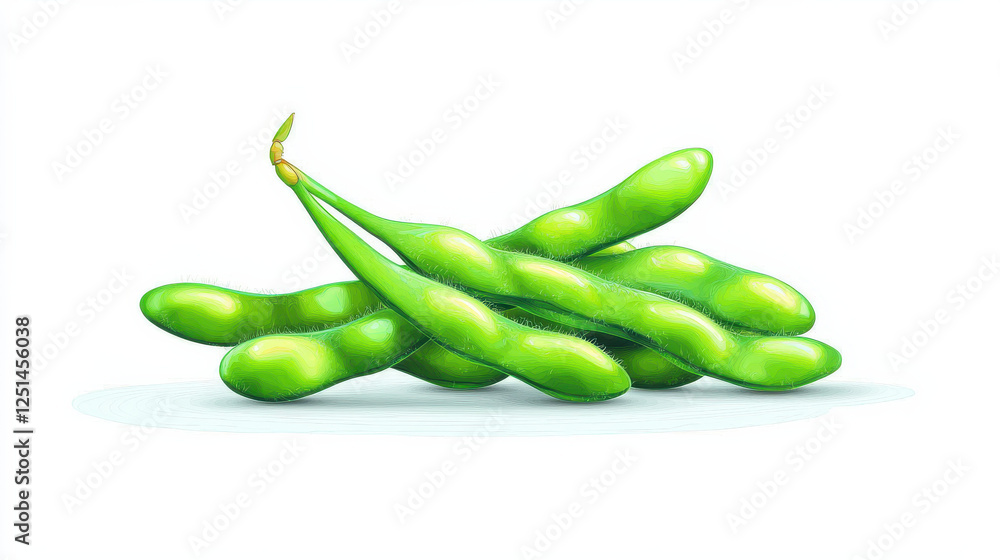 Fresh green edamame pods on clean white background Fresh green edamame pods on clean white background