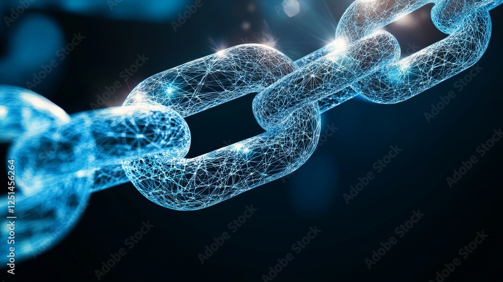 Abstract digital chain illustration. Network connection concept. Glowing blue links. Abstract digital chain illustration. Network connection concept. Glowing blue links.