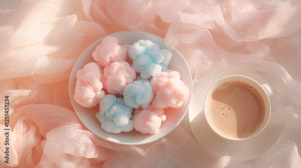 Pastel Sweets and Coffee: A serene scene with pastel-colored sweets, creating a cozy atmosphere for a delightful moment. Pastel Sweets and Coffee: A serene scene with pastel-colored sweets, creating a cozy atmosphere for a delightful moment.