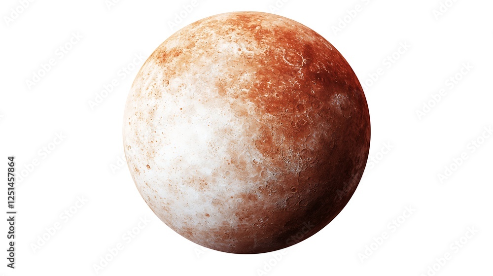 Fototapeta premium A red and white textured celestial body resembling a planet, showcasing a mix of colors and a smooth surface in a cosmic backdrop.