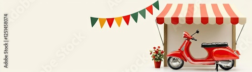 Red   Scooter Under Market Stall