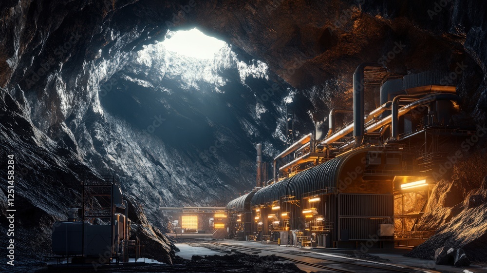 A cave with a yellow building in the middle A cave with a yellow building in the middle