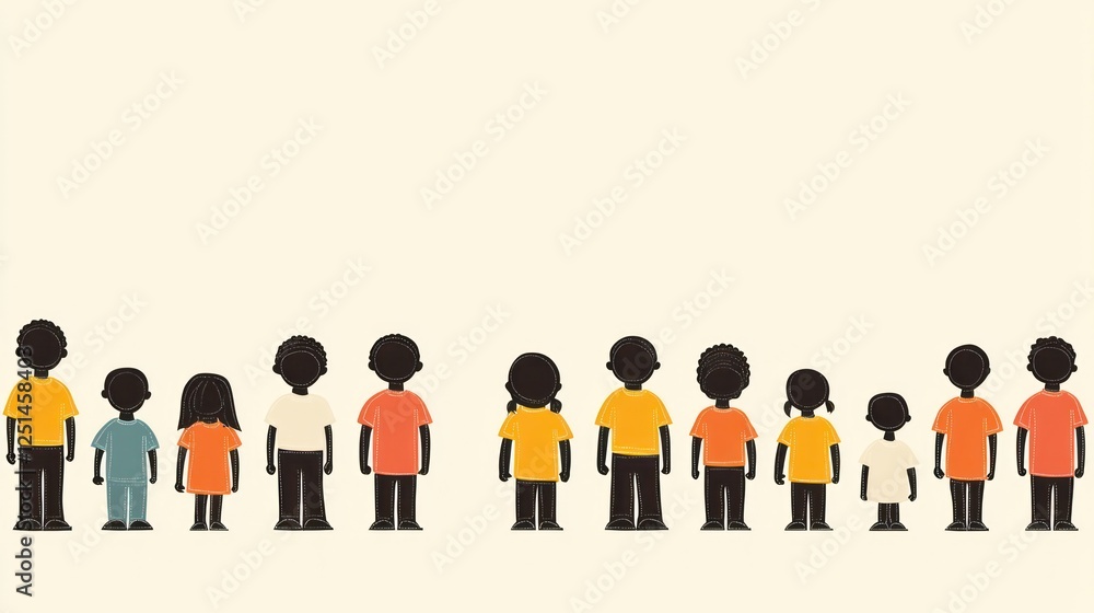 Diverse people standing in a row, simple figures, back view, educational illustration, for teaching diversity Diverse people standing in a row, simple figures, back view, educational illustration, for teaching diversity