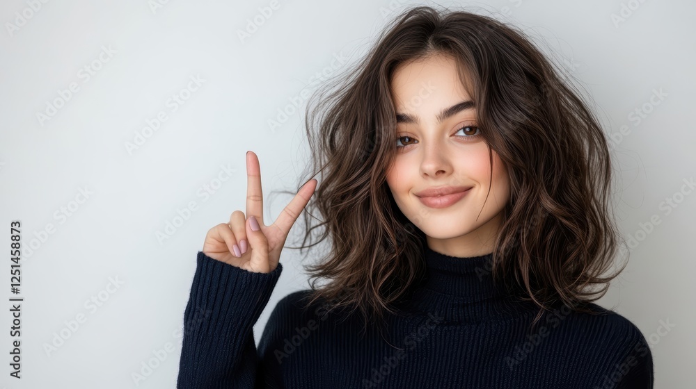 Stylish portrait of a woman with long flowing hair wearing classic black turtleneck sweater Stylish portrait of a woman with long flowing hair wearing classic black turtleneck sweater