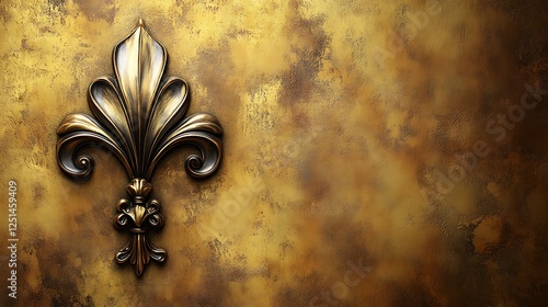 Ornate Golden Fleur De Lis on Textured Background photo