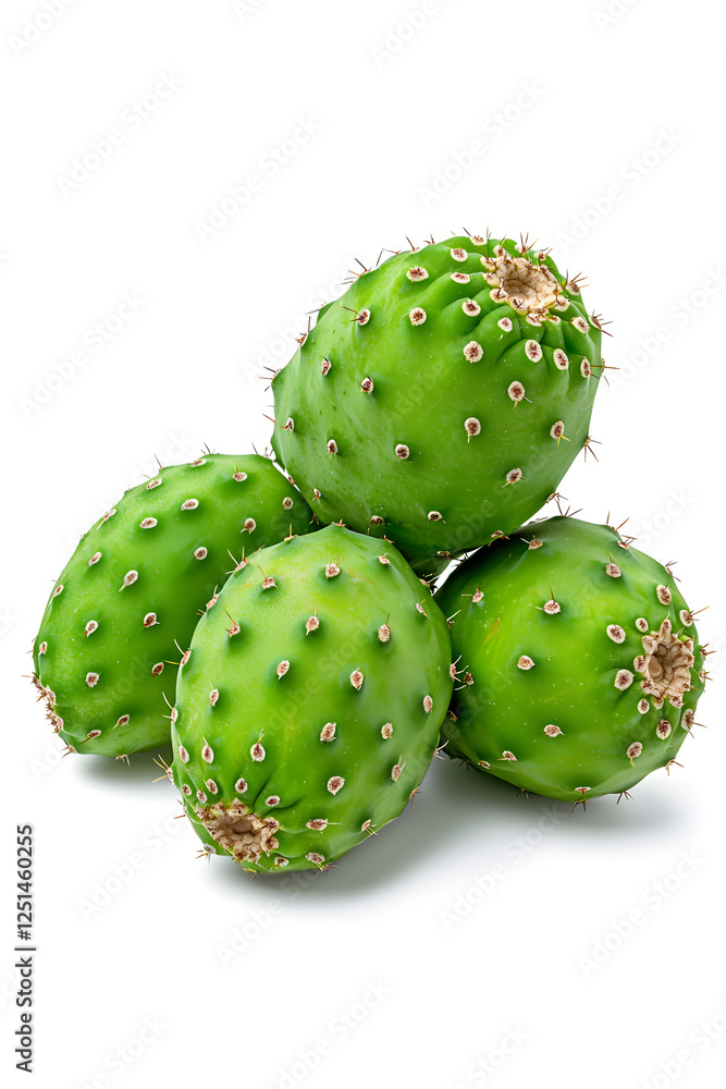 Raw Green Prickly Pear Fruit isolated on white Raw Green Prickly Pear Fruit isolated on white