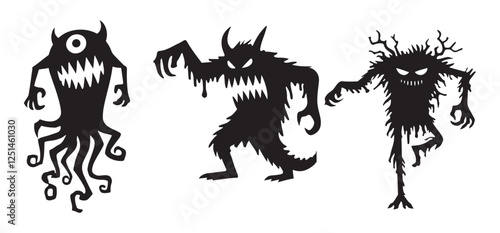 Monsters Silhouettes Vector for Scary Horror and Fantasy designs