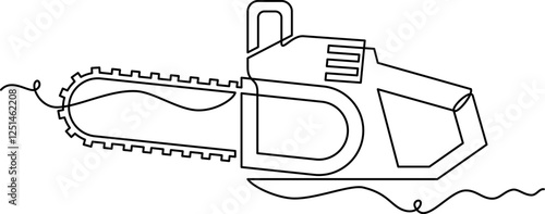 one line art chainsaw vector illustration. line art, one continuous line, simple, hand drawn and sketch style. for icons, symbols, signs or logos. PNG