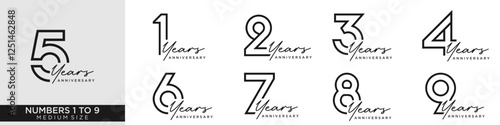 collection of 1 to 9 year anniversary logotype design, for celebration event, wedding, greeting card, and invitation, vector illustration