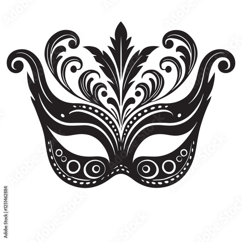 Ornate Masquerade Mask Silhouette Vector Illustration Costume Party