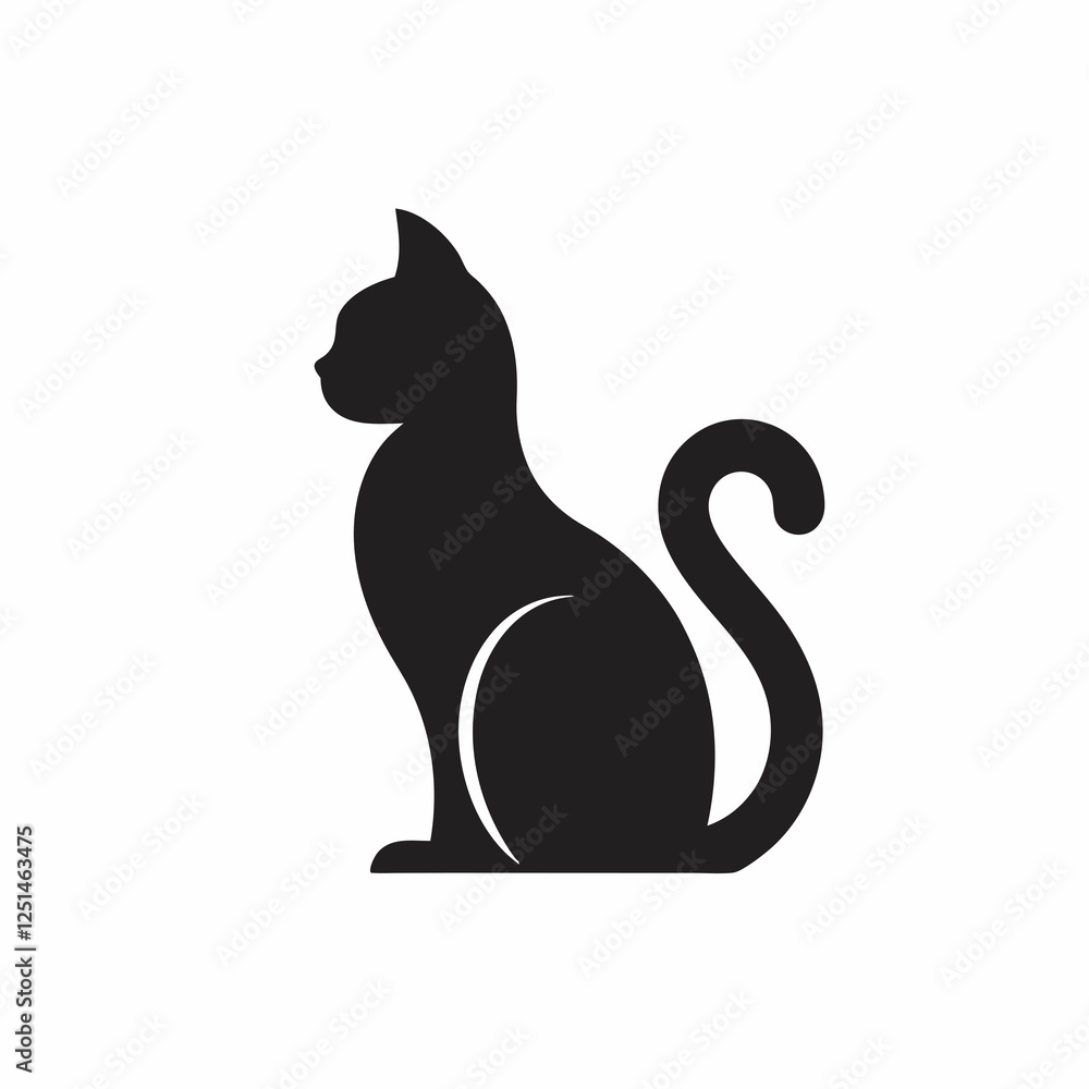 Minimalist Cat Silhouette Logo with Smooth Vector Design.