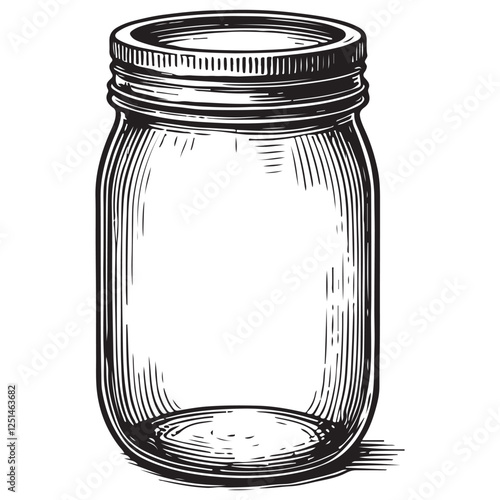 Engraved mason jar illustration for home canning and food storage