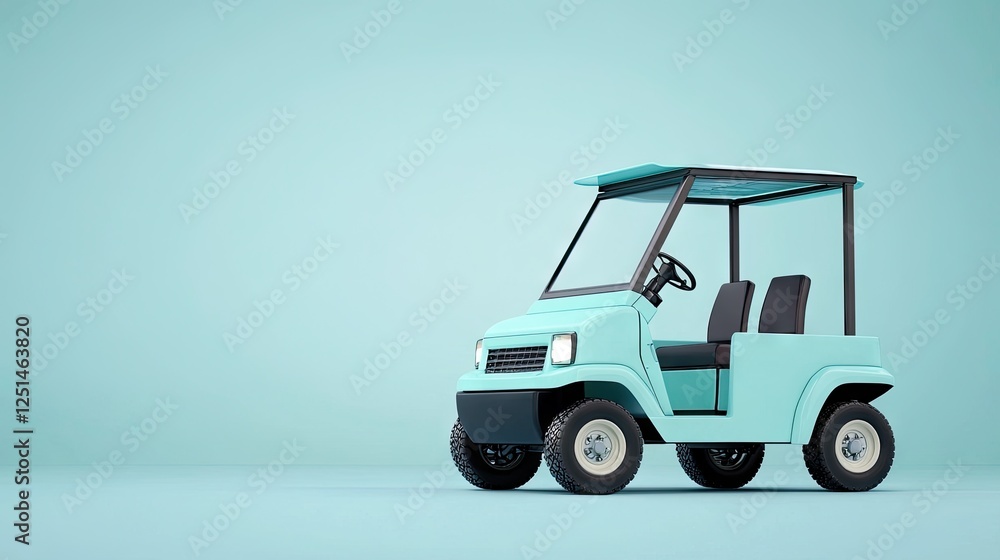 Light teal golf cart on mint background. Possible use for transport or leisure Light teal golf cart on mint background. Possible use for transport or leisure