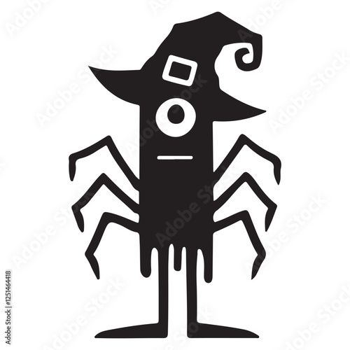 Silhouette of a Spooky Halloween Monster with Witch Hat Illustration