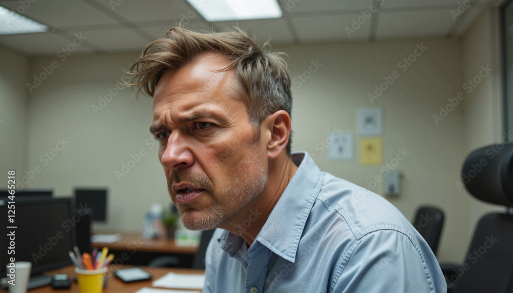 Contempt expression on man in office setting Contempt expression on man in office setting