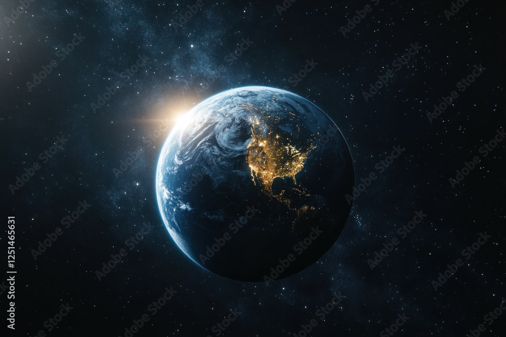 Fototapeta premium Earth surrounded by stars, nebula clouds in space.