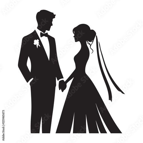 Elegant Wedding Couple Silhouette Vector Graphic Design Template