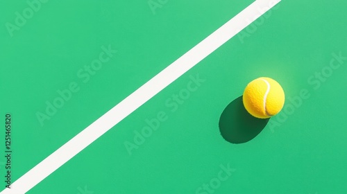 Bright Yellow Tennis Ball on Green Surface with White Line photo