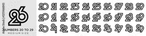 collection of creative number 20 to 29 logo designs. abstract number design vector illustration