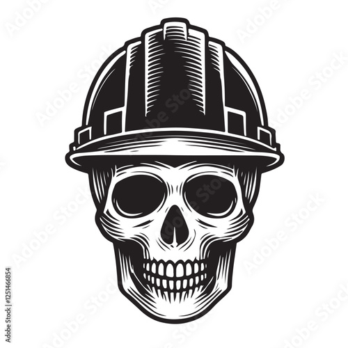 Intricate Skull Construction Hard Hat Silhouette Vector Illustration Safety