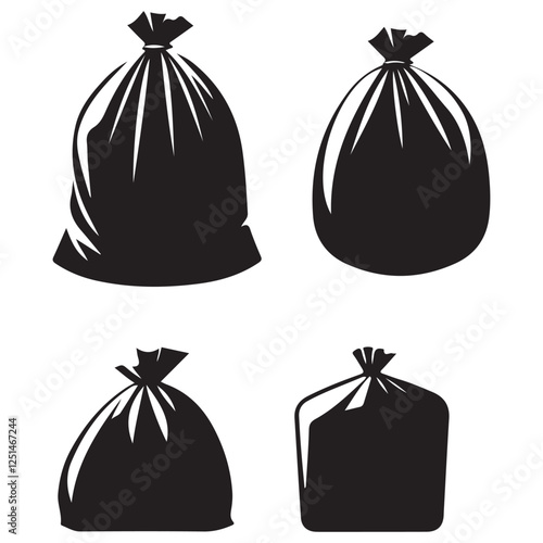 Black Trash Bag Silhouette Vector for Waste Management and Environment