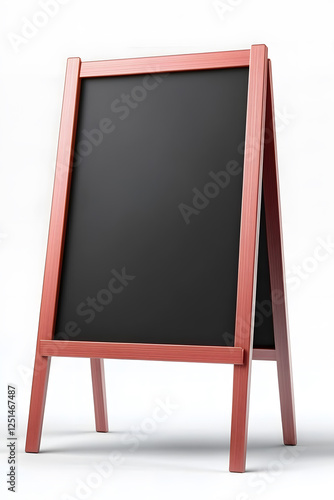 A wooden A-frame menu chalkboard standing on white background