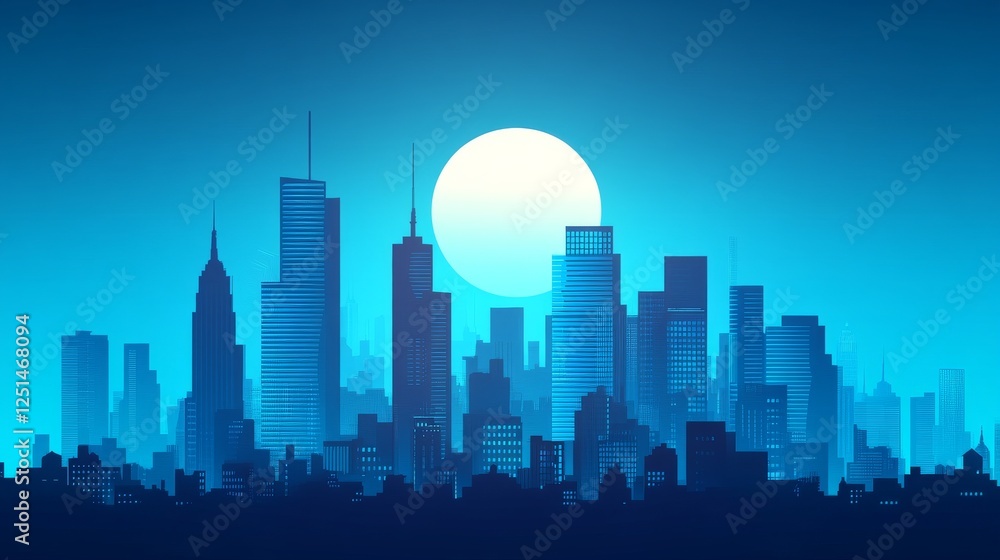 Naklejka premium Double exposure, luxury modern highrise buildings and the city can use for business and finance background, blue tone