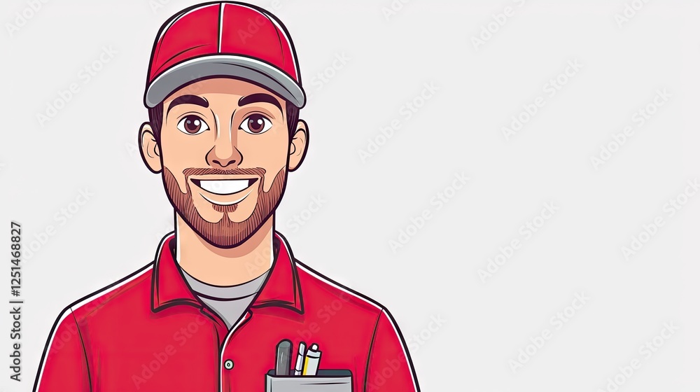 Obraz premium Smiling worker in red uniform