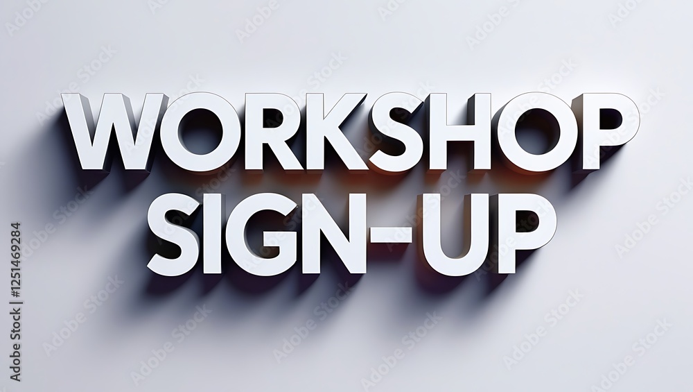 Workshop sign-up announcement with bold lettering and clear shadows Workshop sign-up announcement with bold lettering and clear shadows