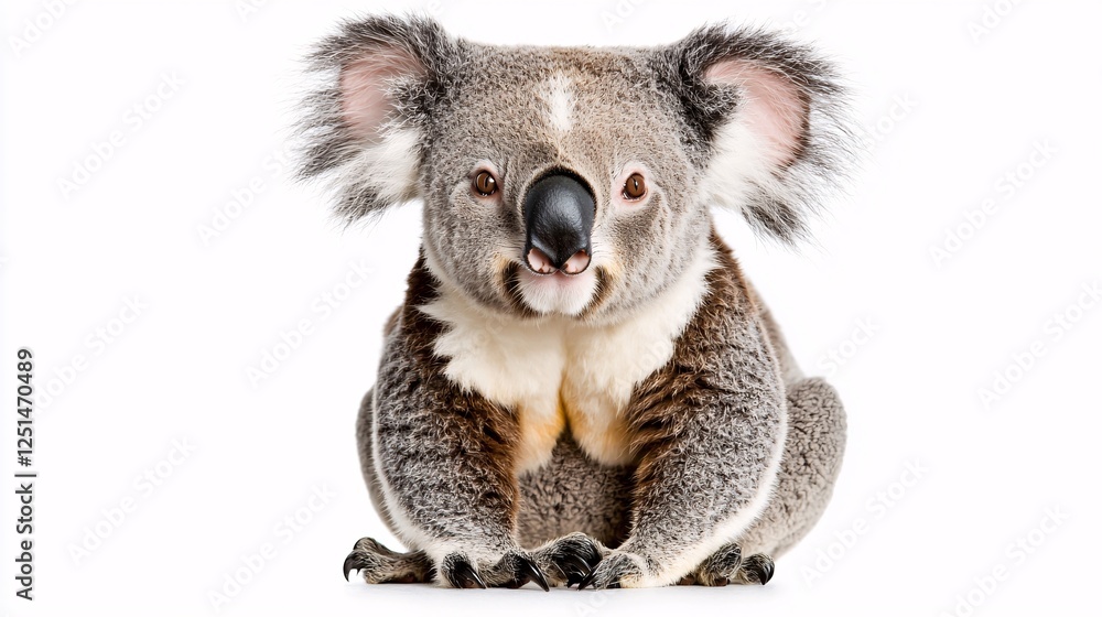 Obraz premium of a koala sitting on a white background, details of fur, large ears, and black nose. koala.isolate on white background.Illustrations 