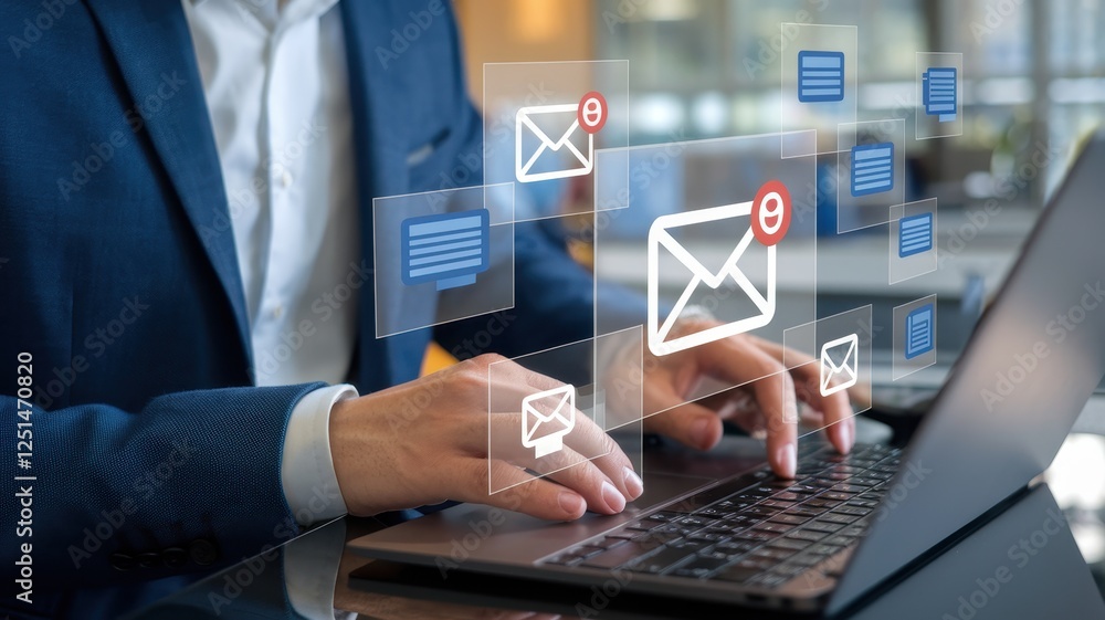 Businessman Managing Emails on Laptop,Digital Communication Businessman Managing Emails on Laptop,Digital Communication