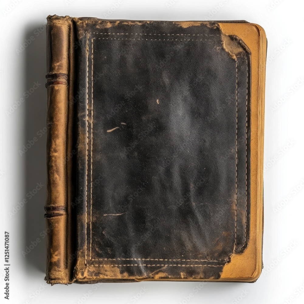Aged Antique Book With Dark Leather Cover and Yellowed Pages Aged Antique Book With Dark Leather Cover and Yellowed Pages