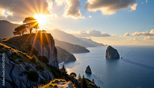 Coastal Cliffside Sunrise with Lone Tree