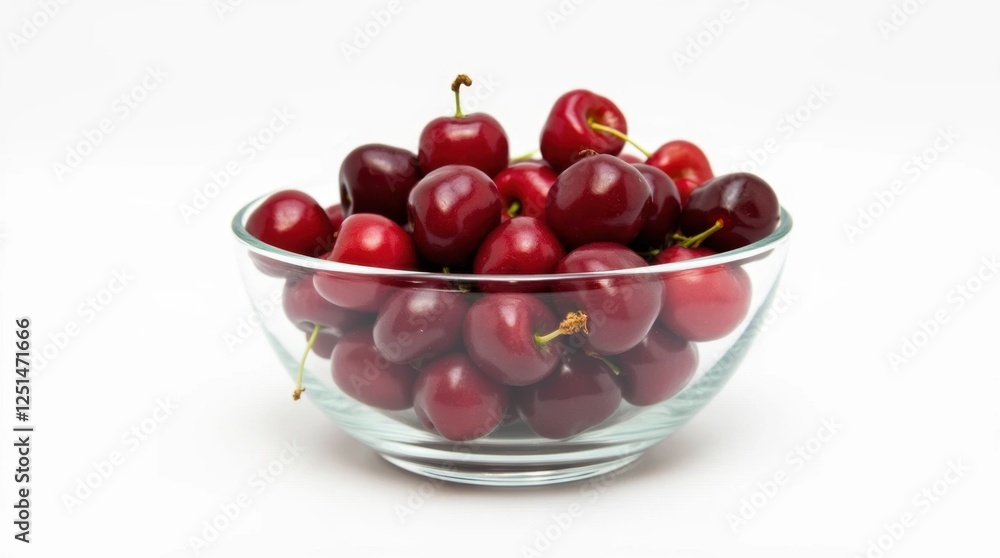 Cherries in a Transparent Glass Bowl on White Background Cherries in a Transparent Glass Bowl on White Background